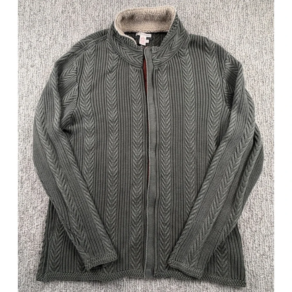 Carbon 2 Cobalt Sweater Mens XL Green Full Zip Cable Knit Sherpa Collar 155171